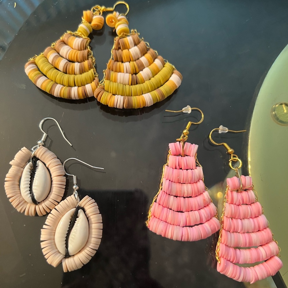 Pink and Gold Beaded Earrings Set